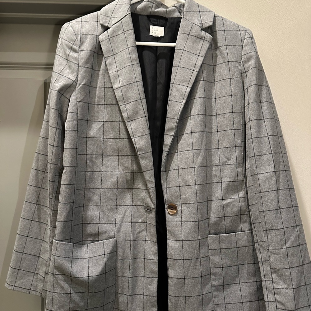 a new day Light Gray Plaid Blazer